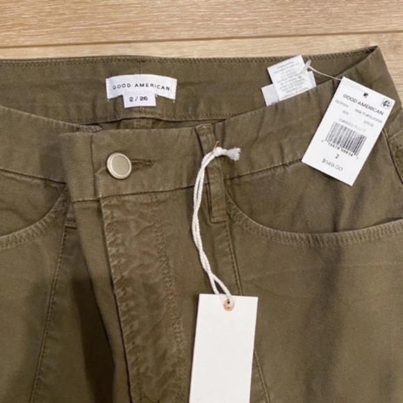 GOOD AMERICAN Cargo Pants Green Military Y2K Size 2 26 Small NEW Straight Leg. - Picture 6 of 6